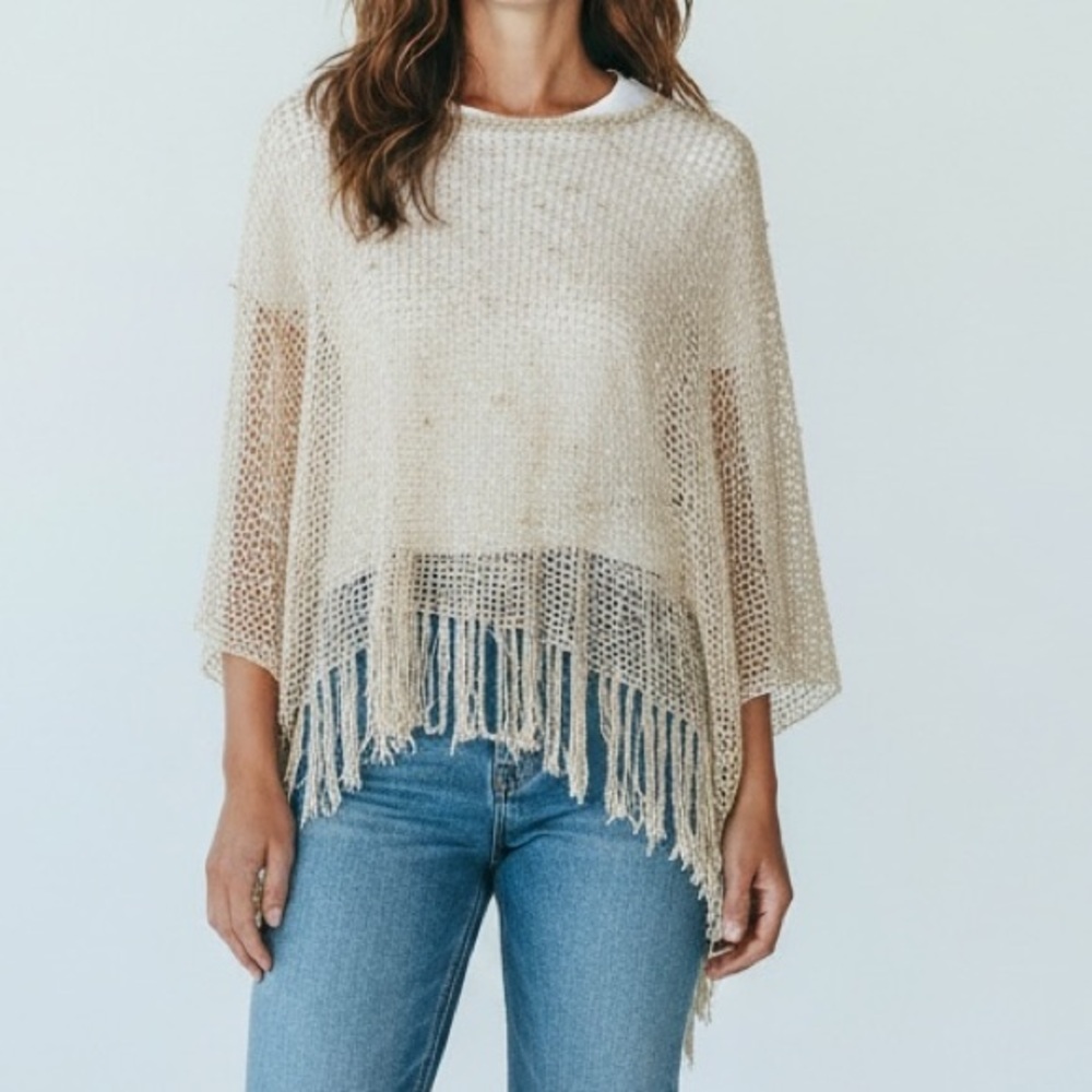 Women’s Fringe Sweater Cover Up in Cream - Picture 2 of 5